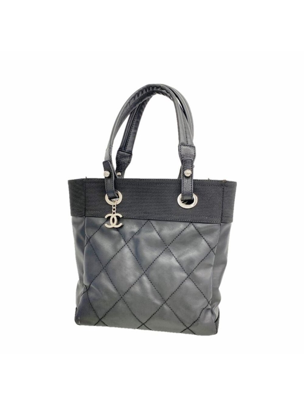 Chanel Tote Bag Paris Biarritz Leather Black Silver